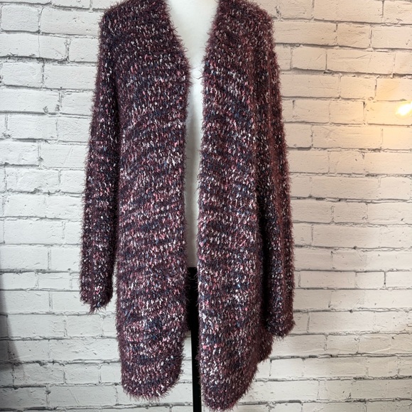 Lane Bryant Maroon Pink Long Cardigan Duster Eyelash Sweater Soft Size 18/20 - Picture 2 of 9